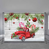 Aperturee - Pine Leaves Red Car Baubles Wood Xmas Backdrop